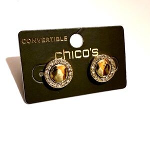 CHICO’S Convertible Gold & Crystal Stud Earrings | NWT